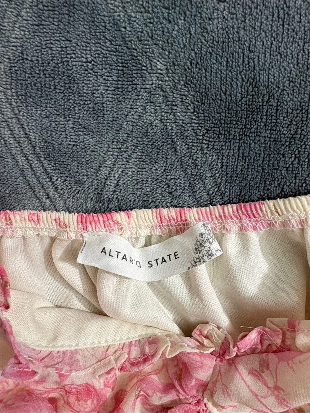 Altar'd State Pink & Cream Floral Smocked Puff-Sleeve Kids Dress